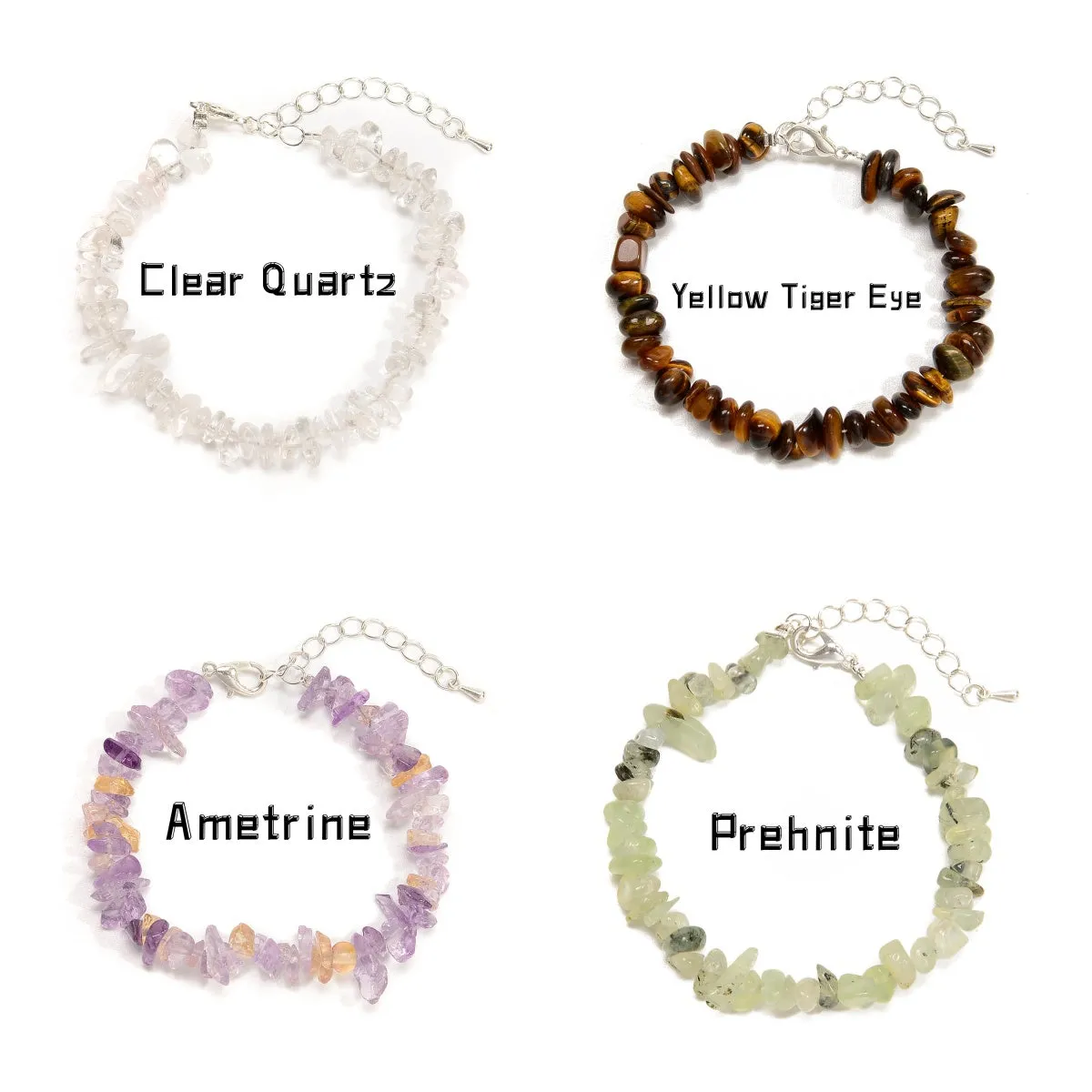 01-Mixed Gemstone Chips Bracelet Silver Plated Clasp Size 5-8mm 7''-8.5'' Length