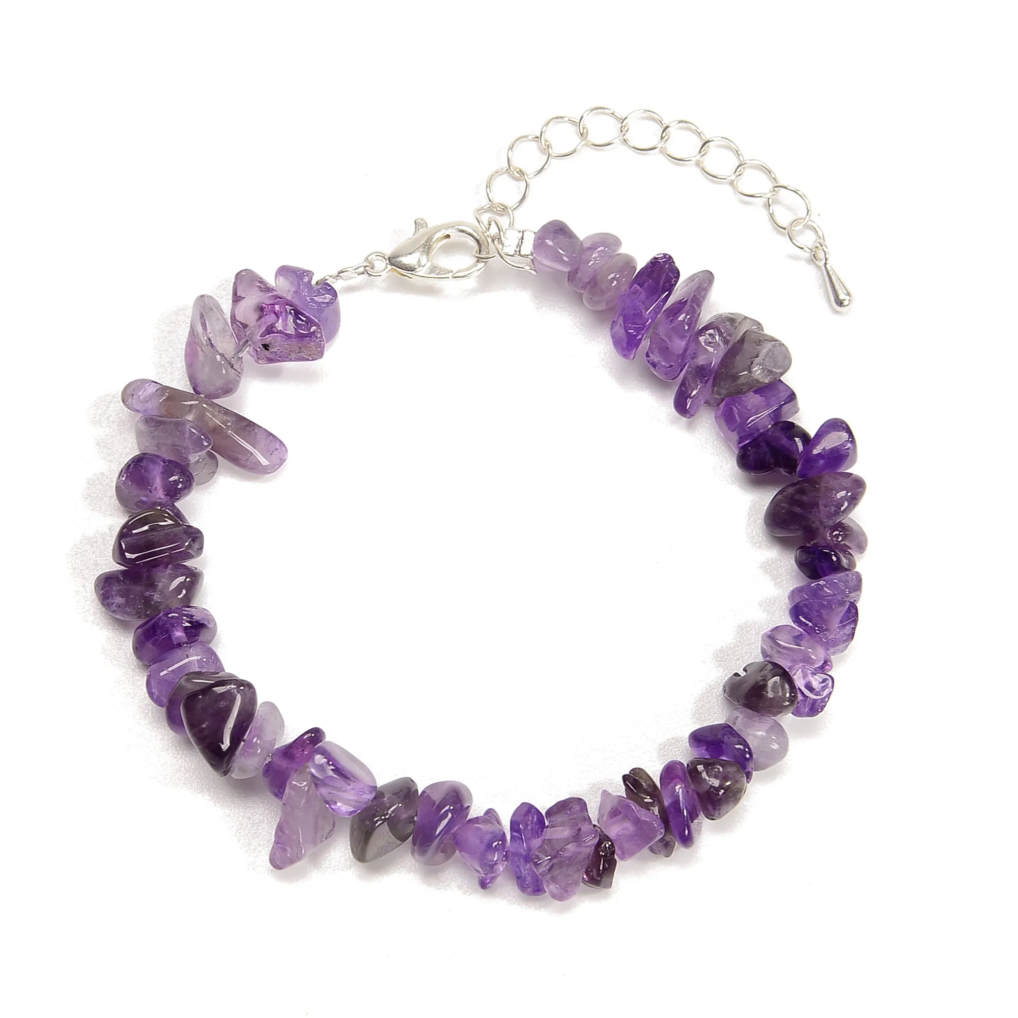 01-Mixed Gemstone Chips Bracelet Silver Plated Clasp Size 5-8mm 7''-8.5'' Length