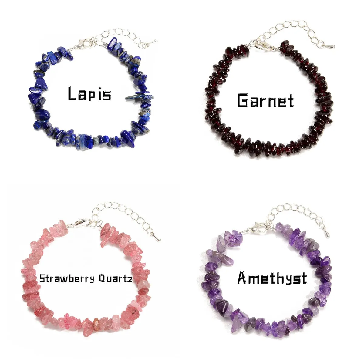 01-Mixed Gemstone Chips Bracelet Silver Plated Clasp Size 5-8mm 7''-8.5'' Length