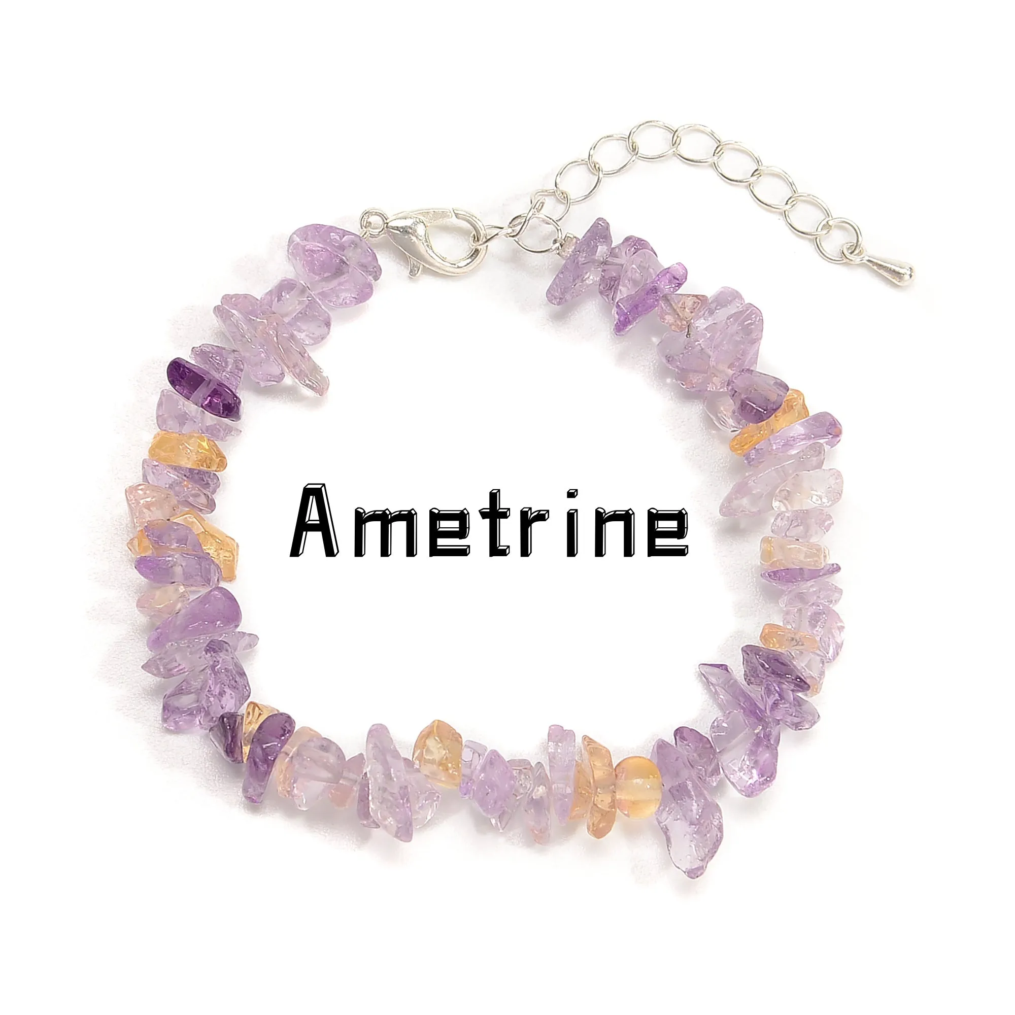 01-Mixed Gemstone Chips Bracelet Silver Plated Clasp Size 5-8mm 7''-8.5'' Length
