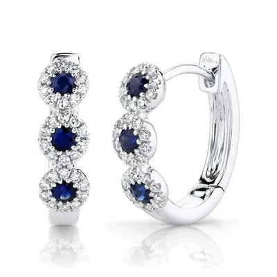 0.15ctw Diamond and 0.30ctw Blue Sapphire Huggie Earrings