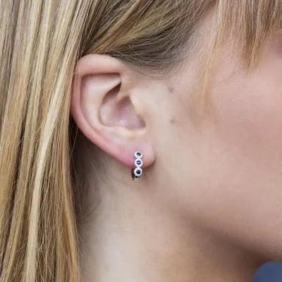 0.15ctw Diamond and 0.30ctw Blue Sapphire Huggie Earrings