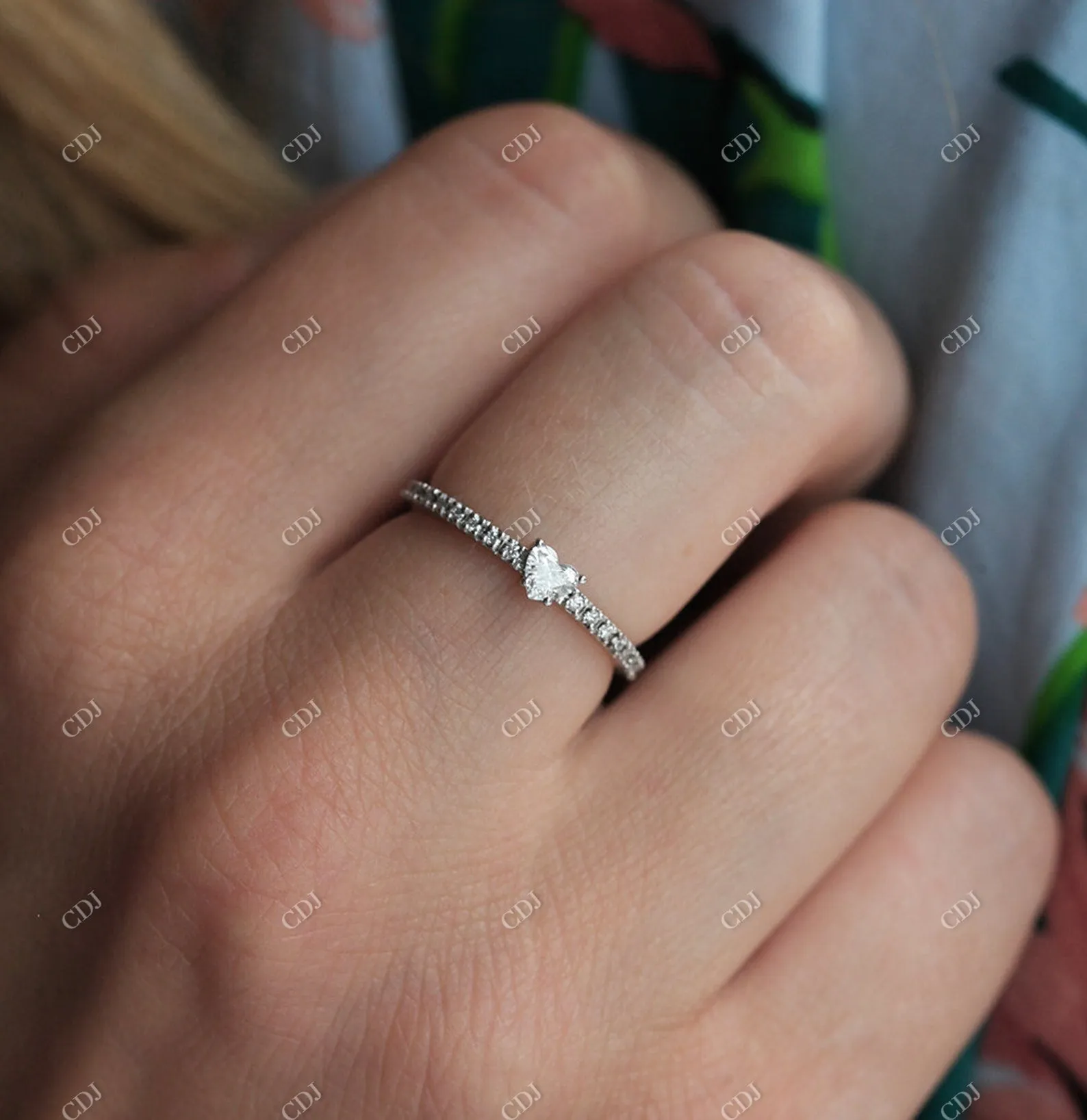 0.17ctw Hear Cut Moissanite Eternity Engagement Ring