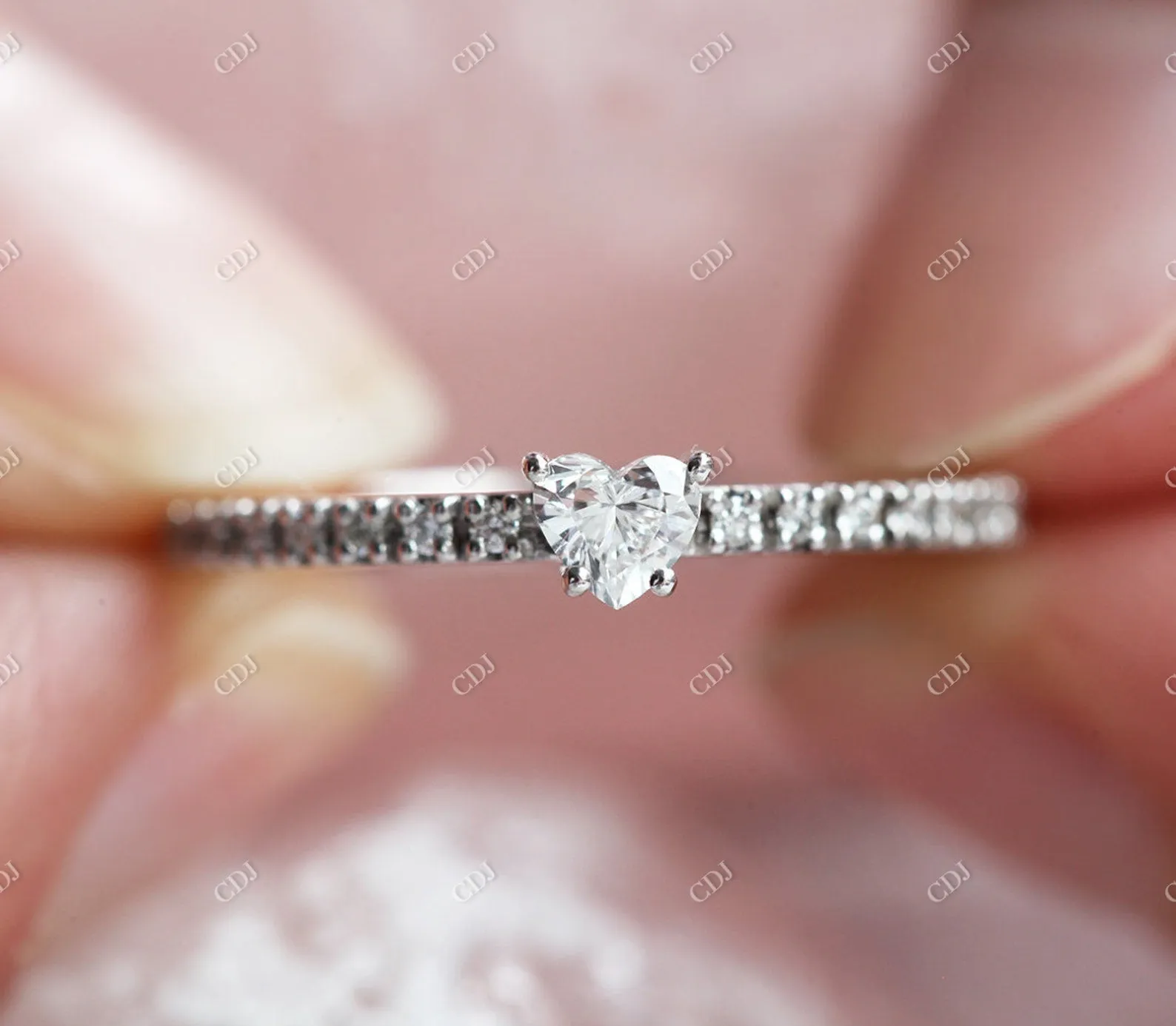 0.17ctw Hear Cut Moissanite Eternity Engagement Ring