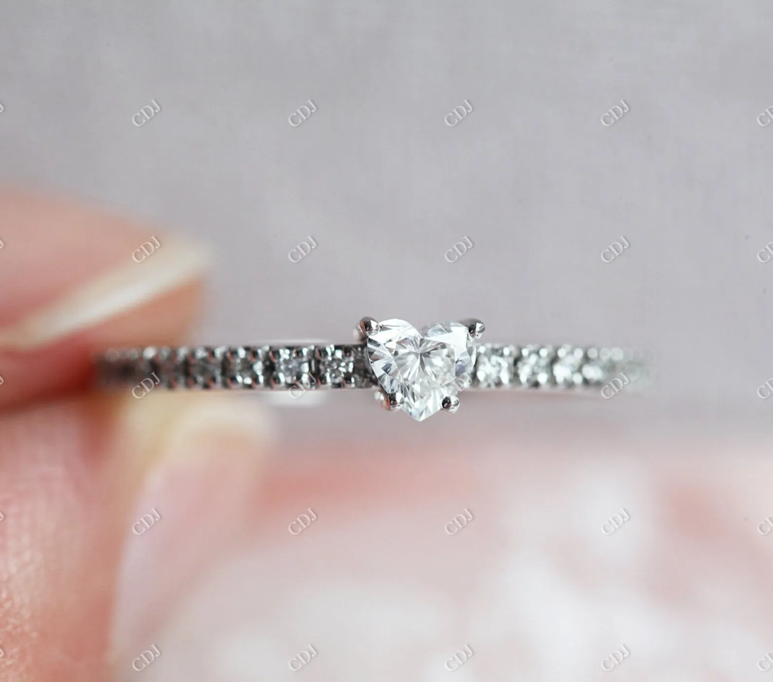 0.17ctw Hear Cut Moissanite Eternity Engagement Ring