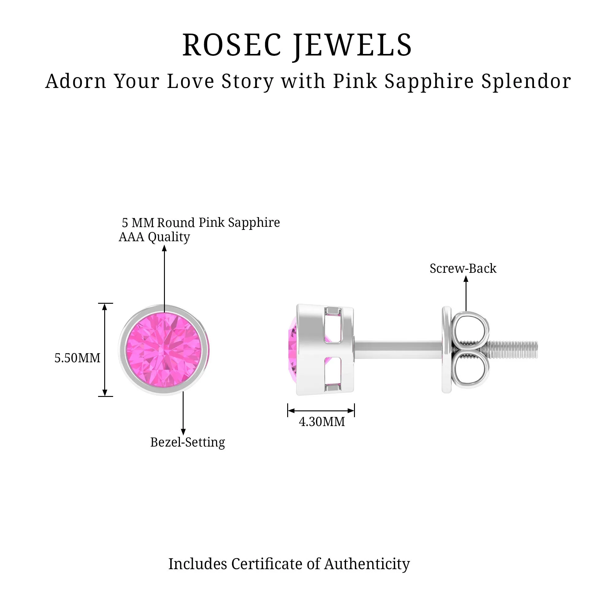 0.75 CT Pink Sapphire Solitaire Stud Earrings in Bezel Setting