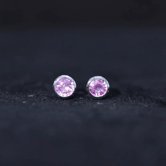 0.75 CT Pink Sapphire Solitaire Stud Earrings in Bezel Setting