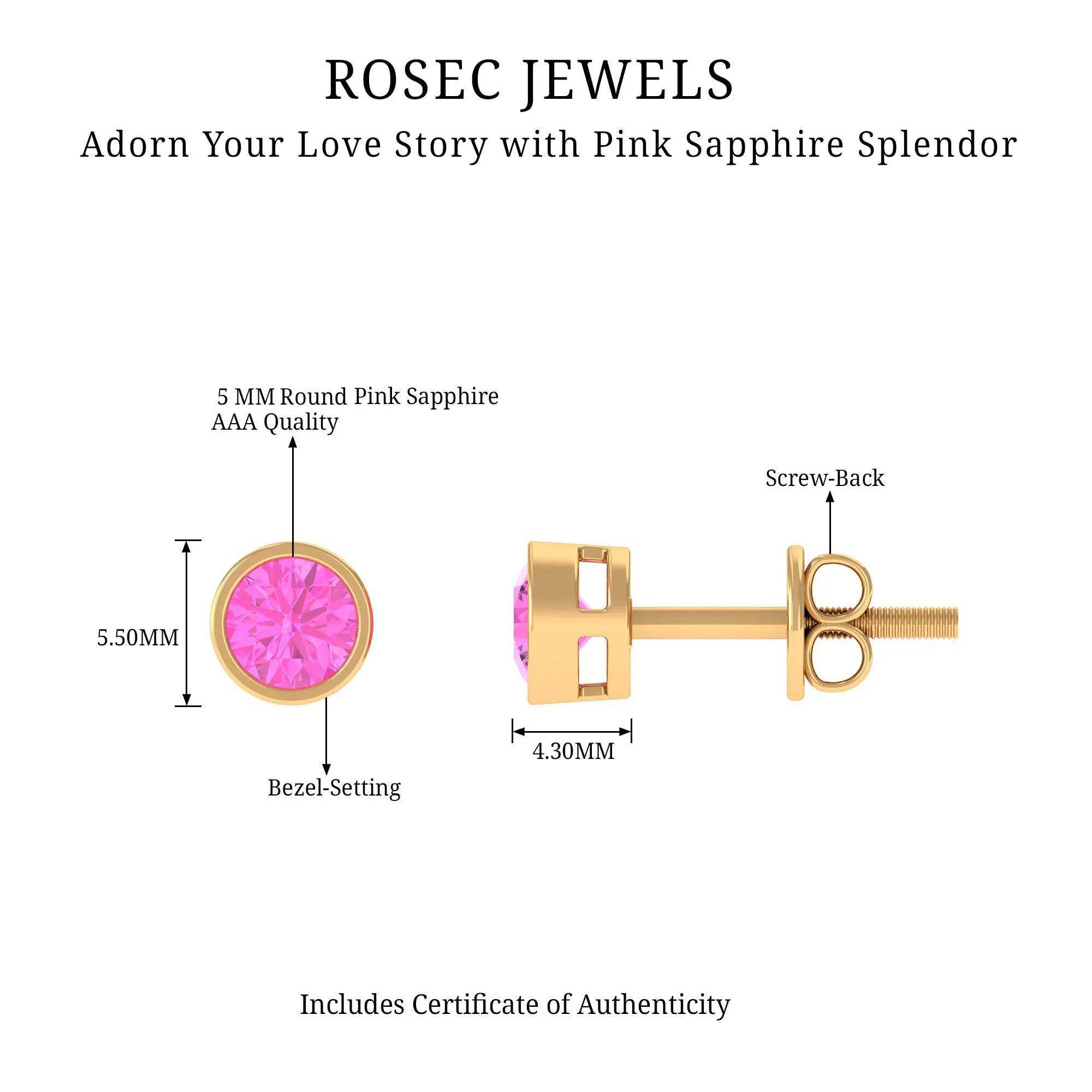 0.75 CT Pink Sapphire Solitaire Stud Earrings in Bezel Setting