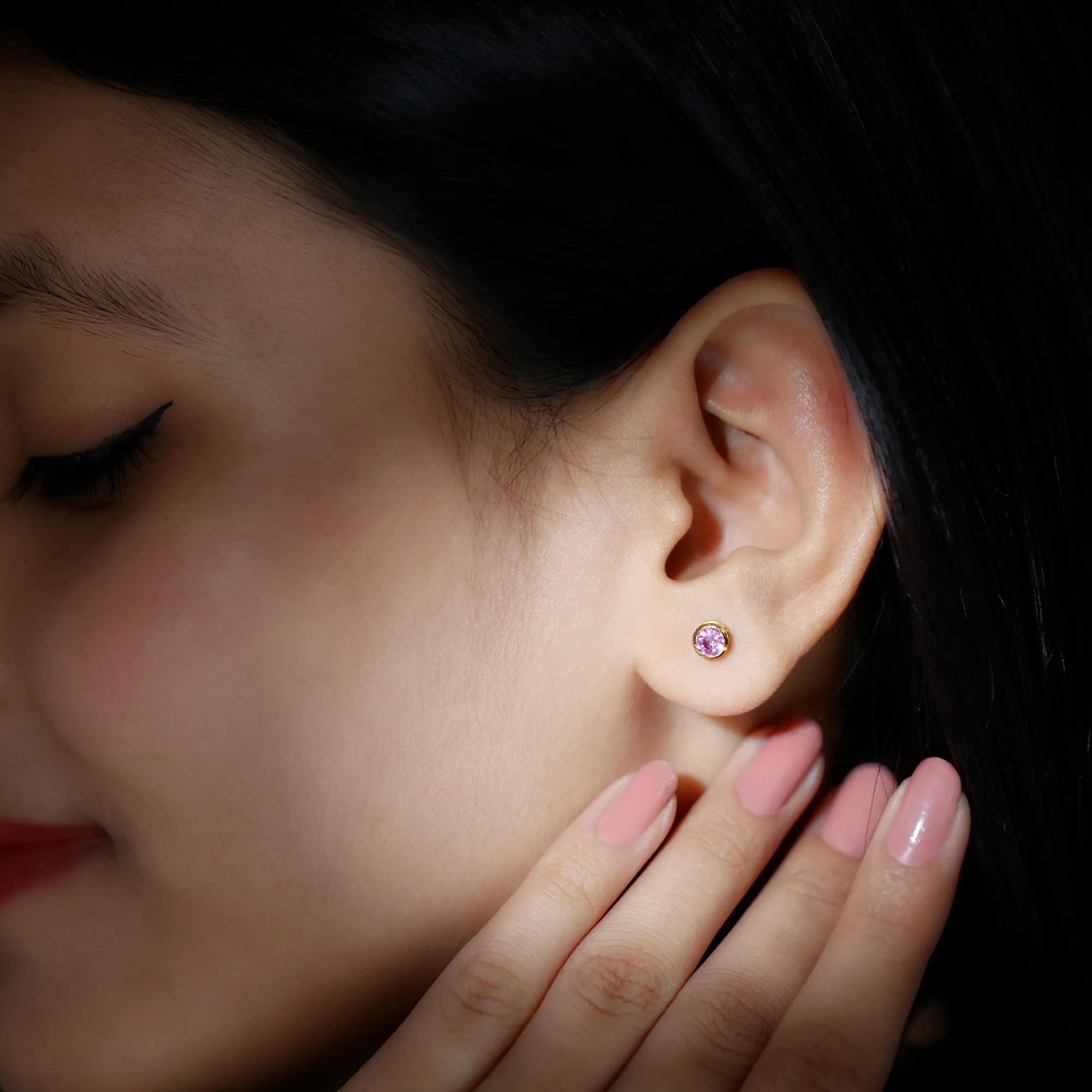 0.75 CT Pink Sapphire Solitaire Stud Earrings in Bezel Setting