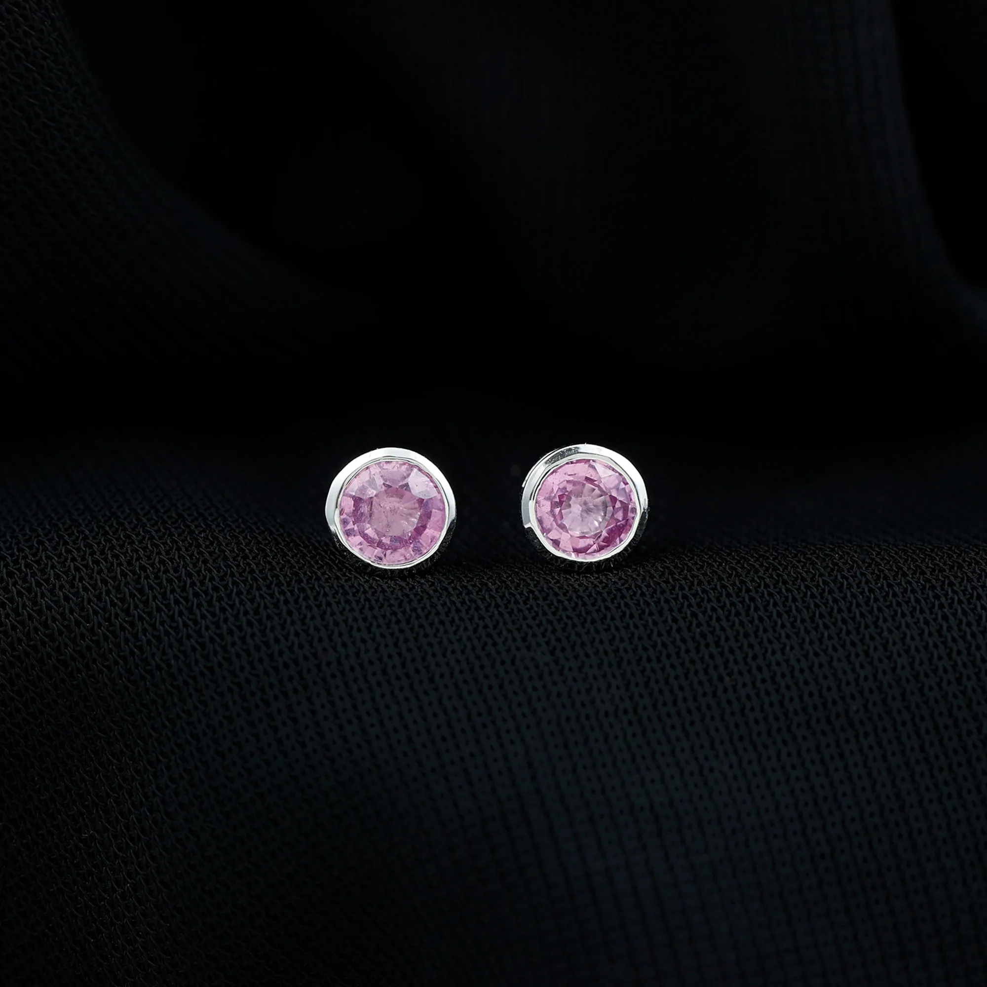 0.75 CT Pink Sapphire Solitaire Stud Earrings in Bezel Setting
