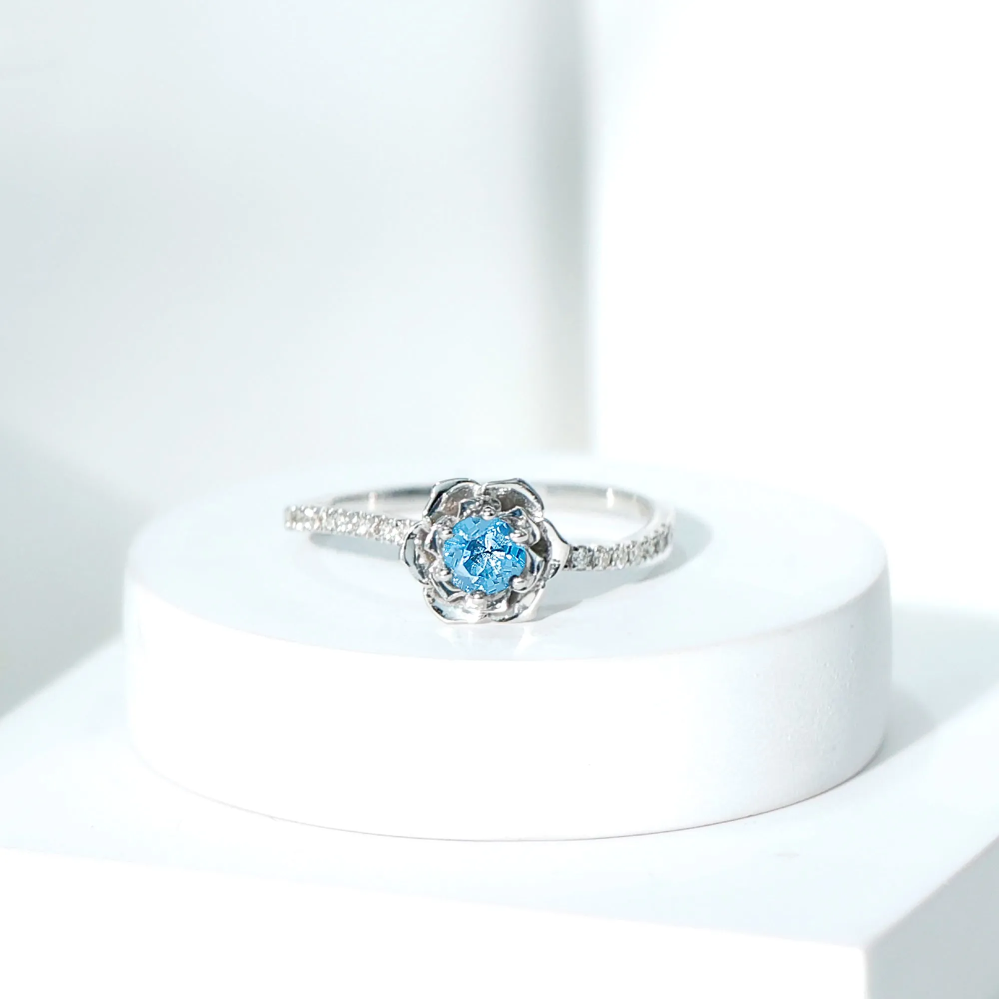 1/2 CT London Blue Topaz and Diamond Flower Engagement Ring