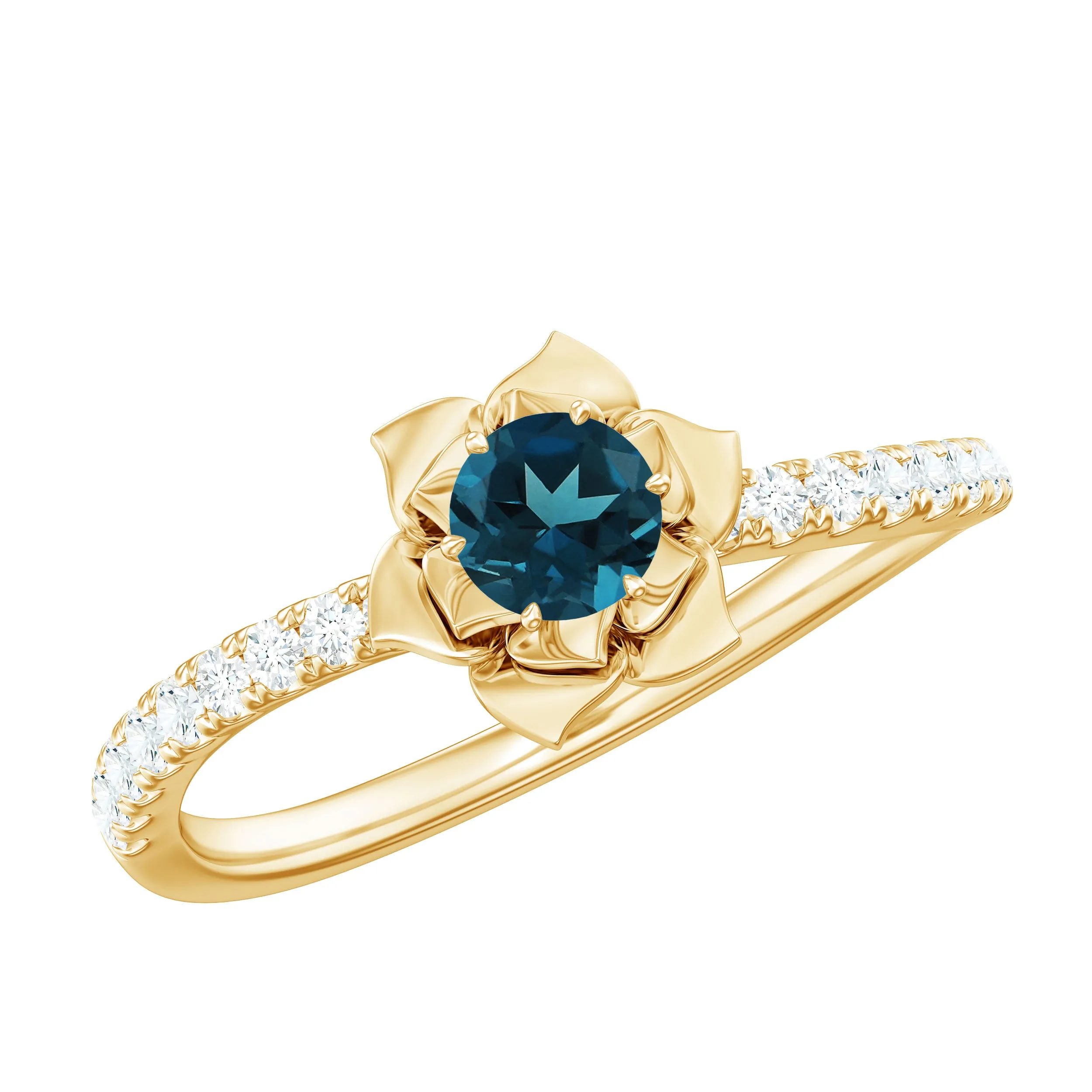 1/2 CT London Blue Topaz and Diamond Flower Engagement Ring