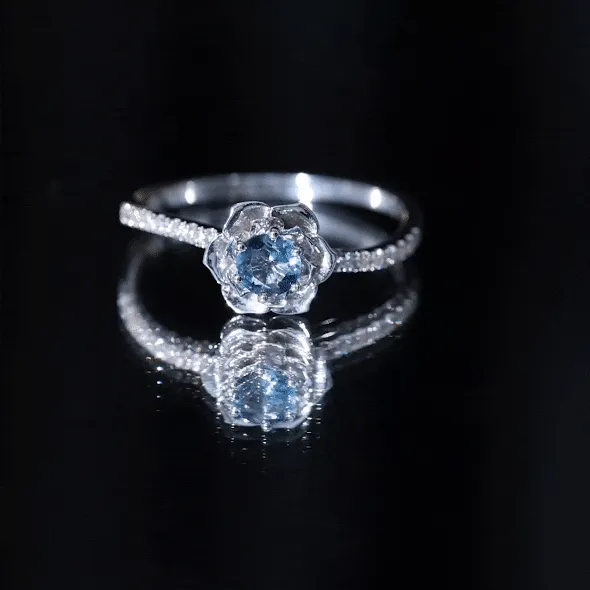 1/2 CT London Blue Topaz and Diamond Flower Engagement Ring