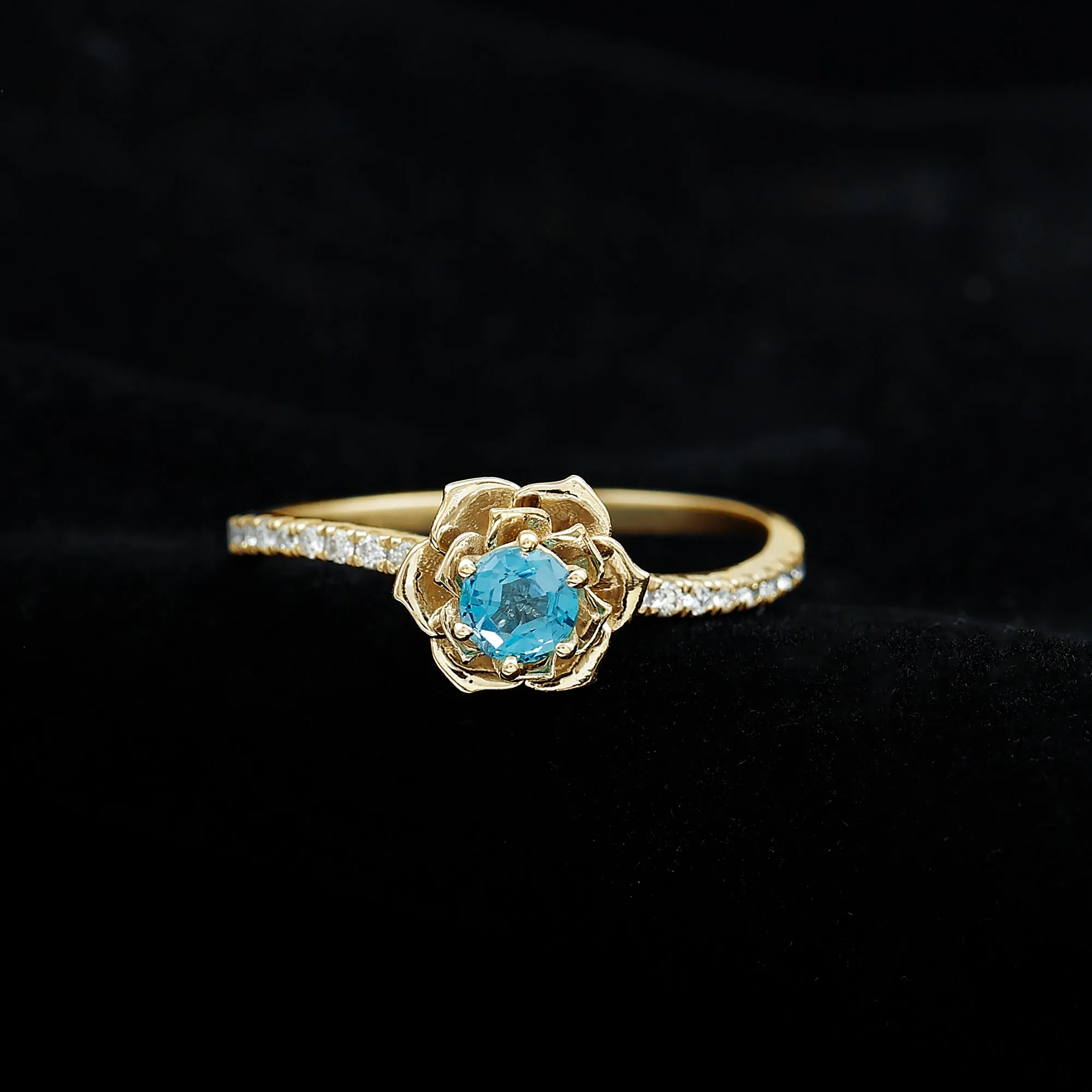 1/2 CT London Blue Topaz and Diamond Flower Engagement Ring