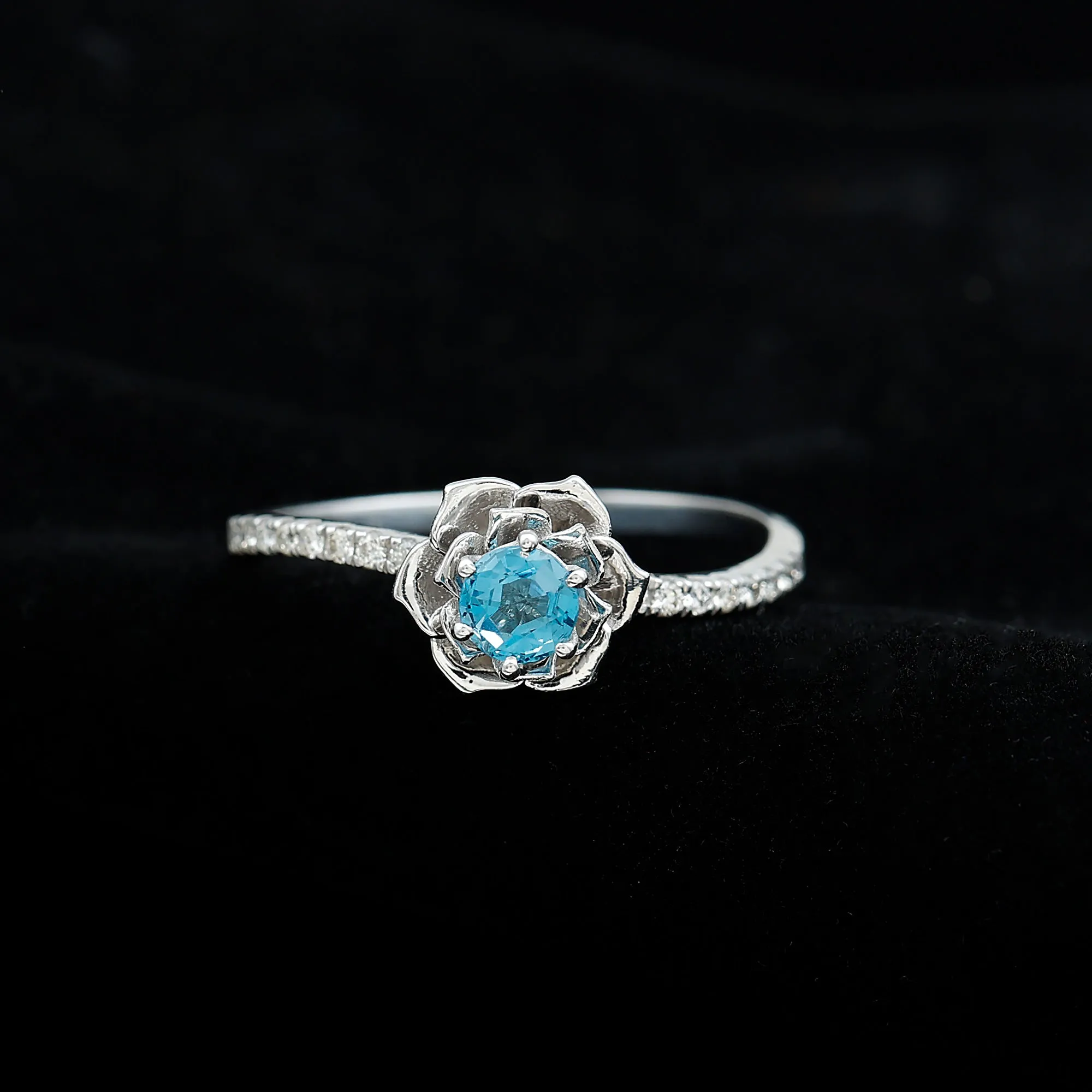 1/2 CT London Blue Topaz and Diamond Flower Engagement Ring
