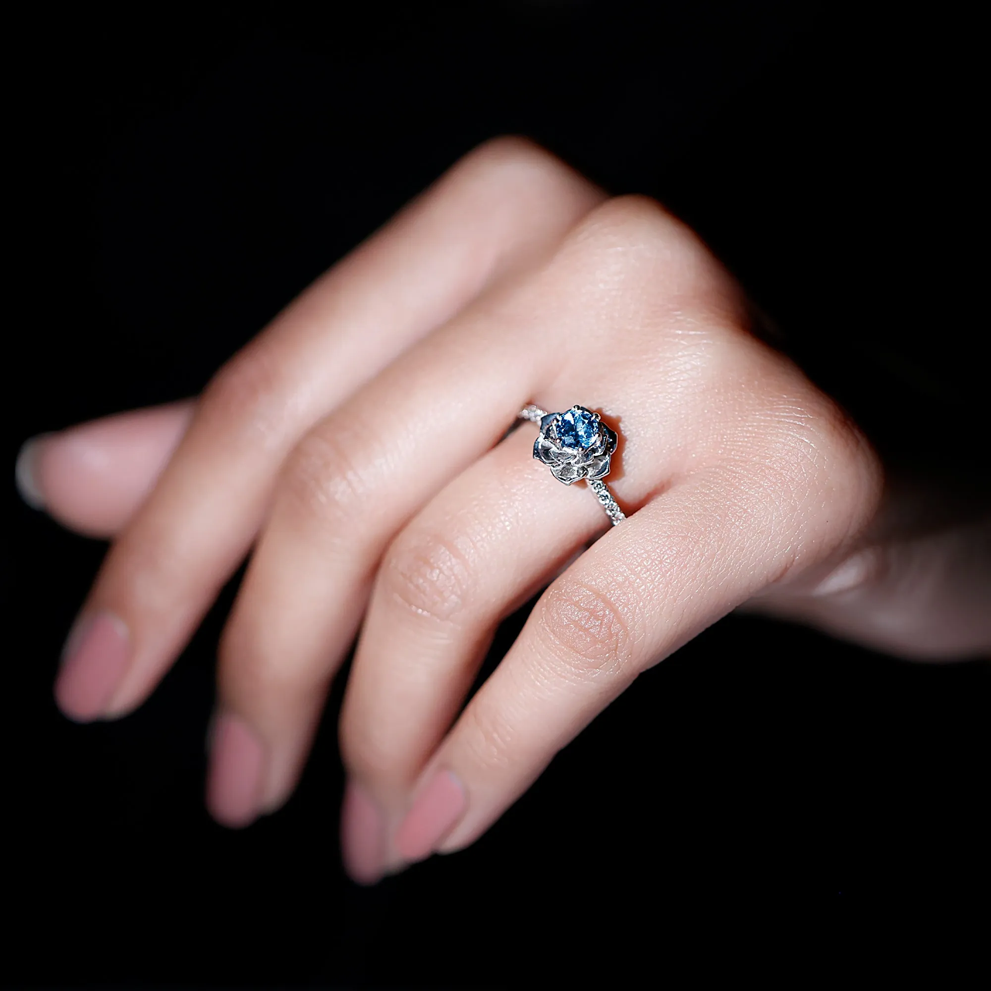 1/2 CT London Blue Topaz and Diamond Flower Engagement Ring