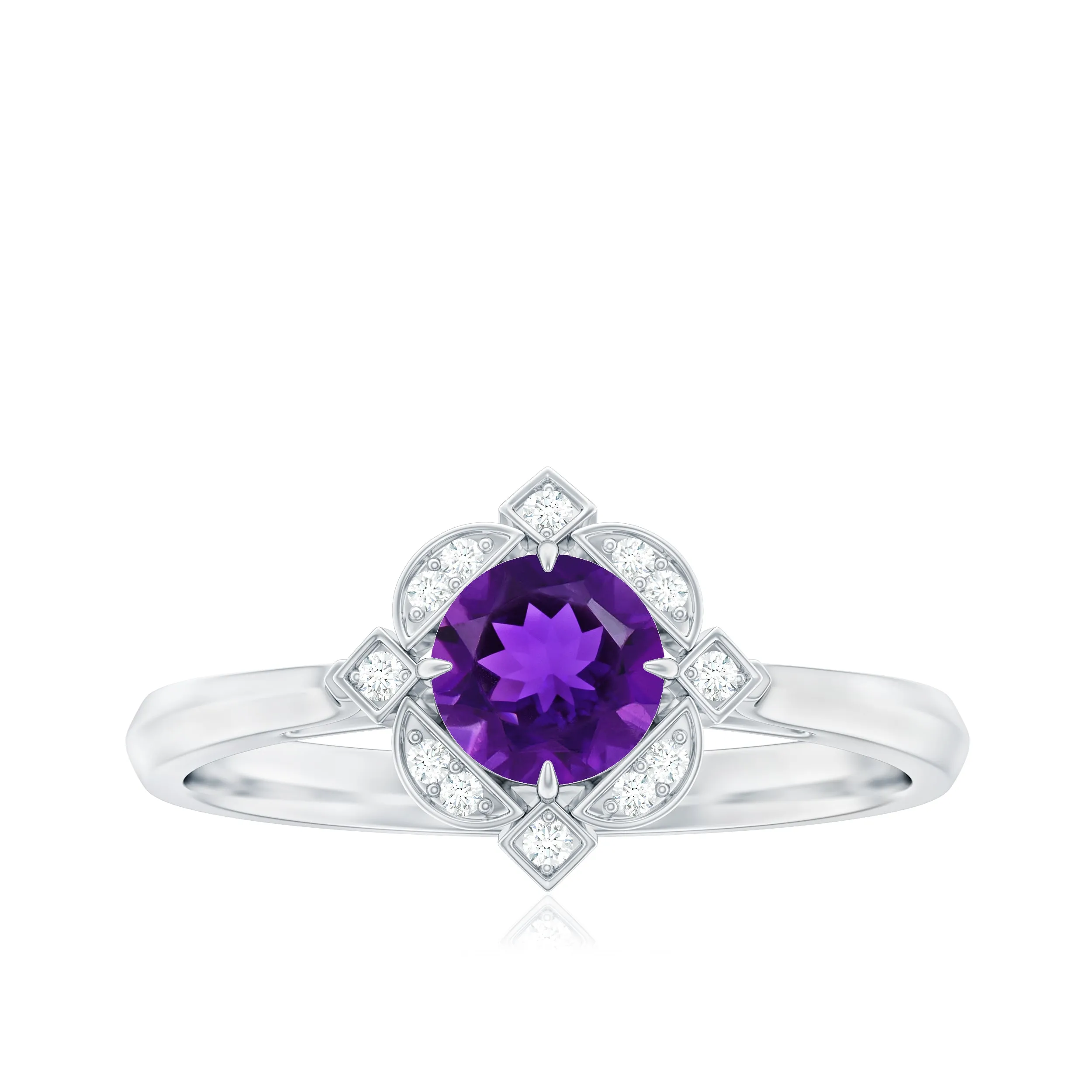 1/2 CT Vintage Amethyst and Diamond Engagement Ring