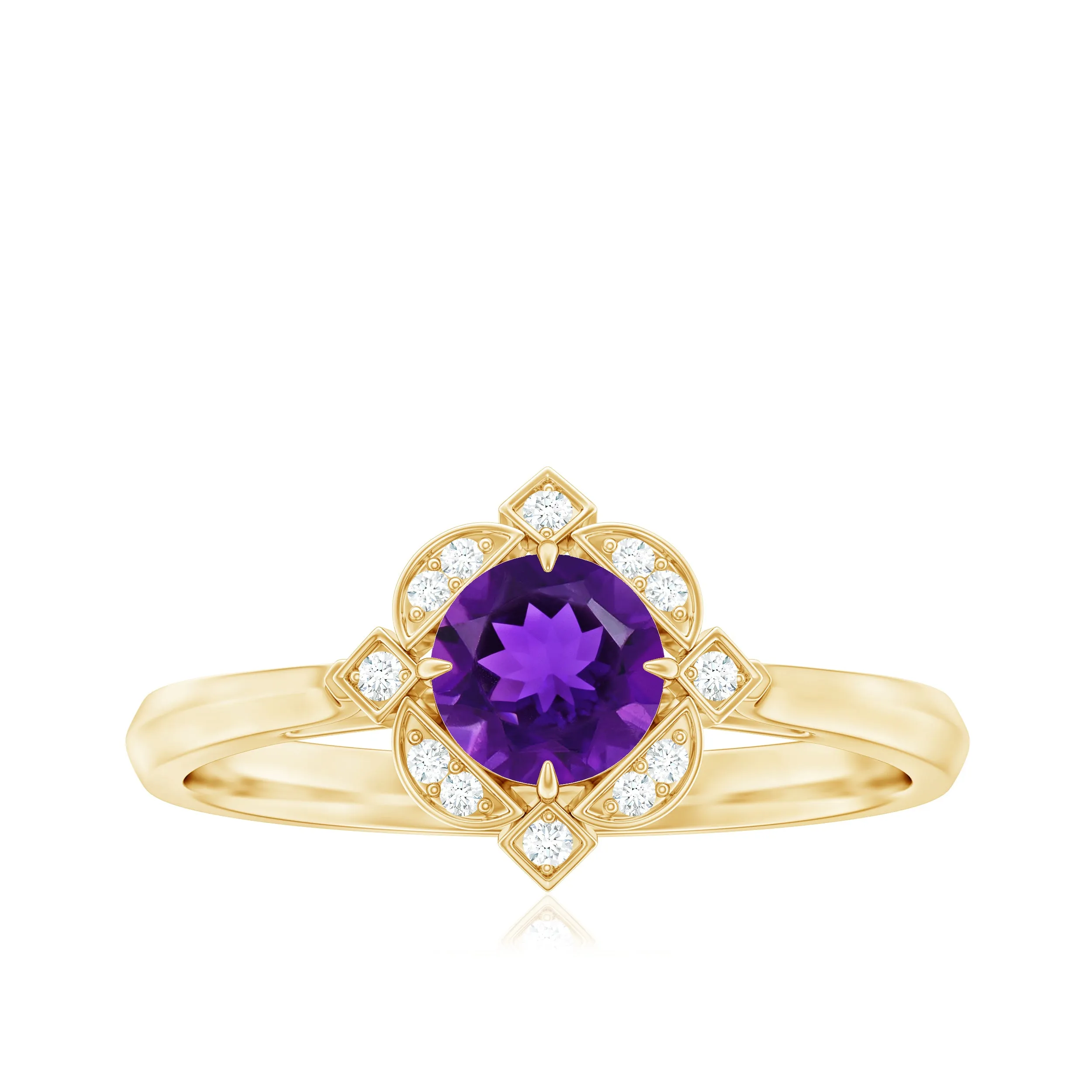 1/2 CT Vintage Amethyst and Diamond Engagement Ring