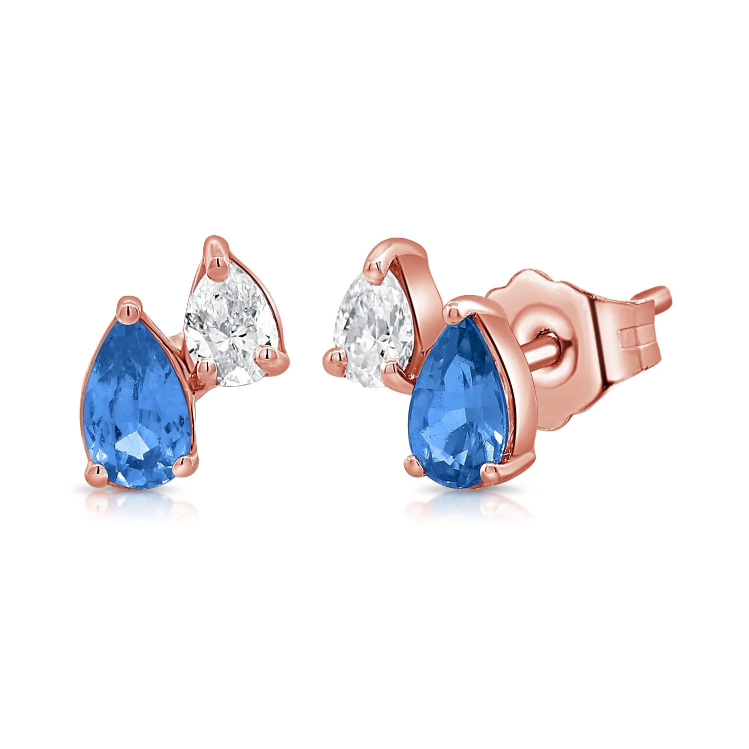 14K Gold Sapphire & Diamond Stud Earrings