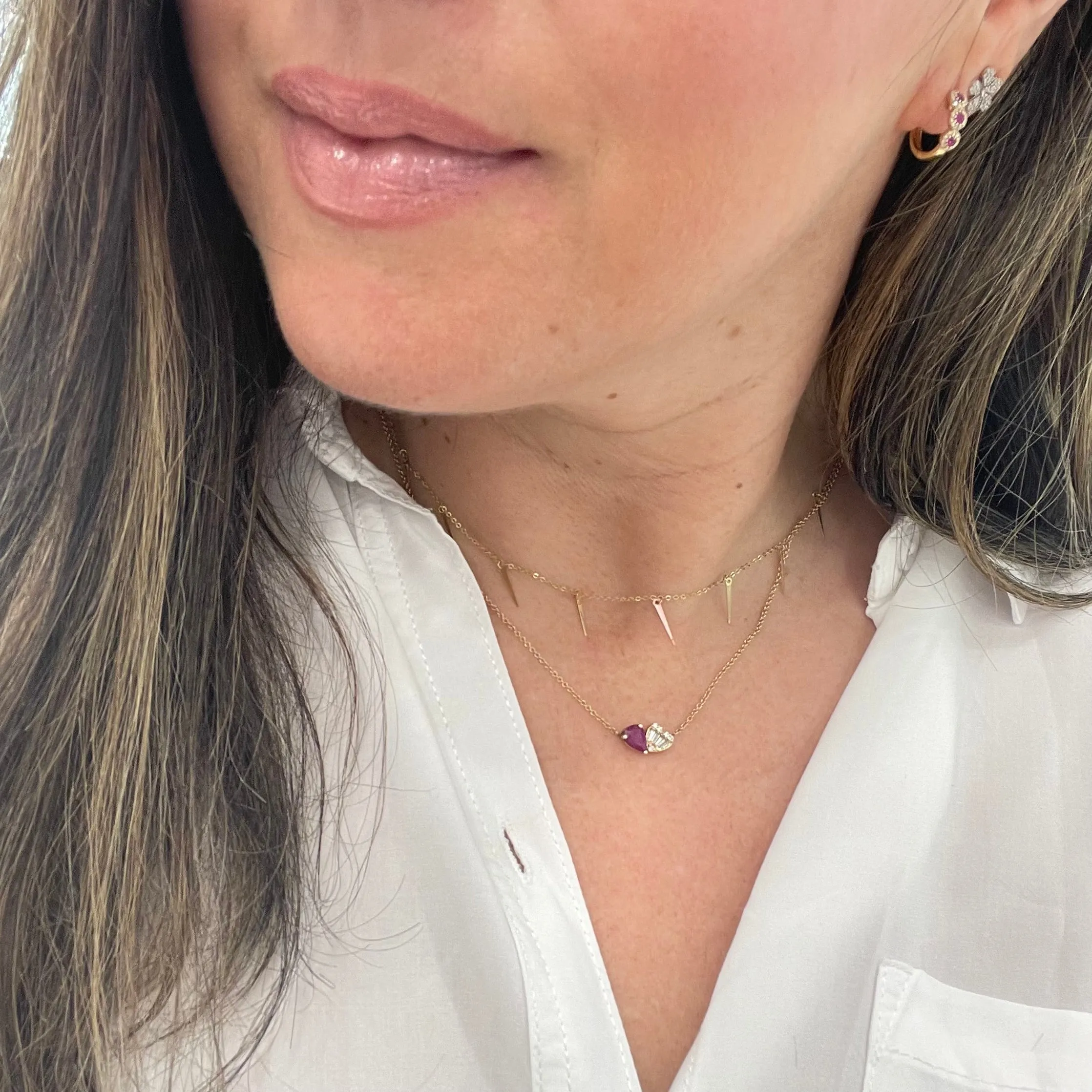14K Ruby & Heart Diamond Necklace