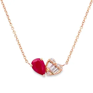 14K Ruby & Heart Diamond Necklace