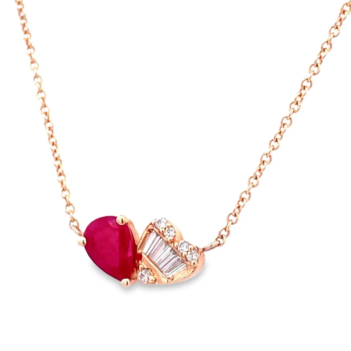 14K Ruby & Heart Diamond Necklace