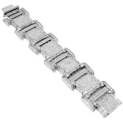 14K Solid White Gold Mens Diamond Bracelet 70.00 Ctw