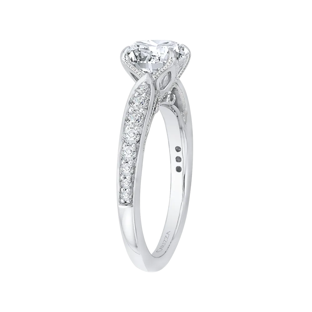 14K White Gold Round Diamond Floral Engagement Ring (Semi Mount)