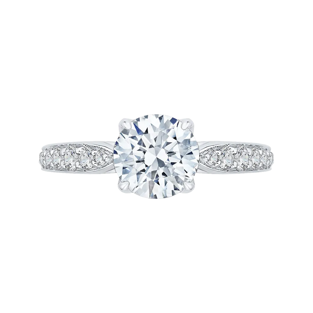 14K White Gold Round Diamond Floral Engagement Ring (Semi Mount)