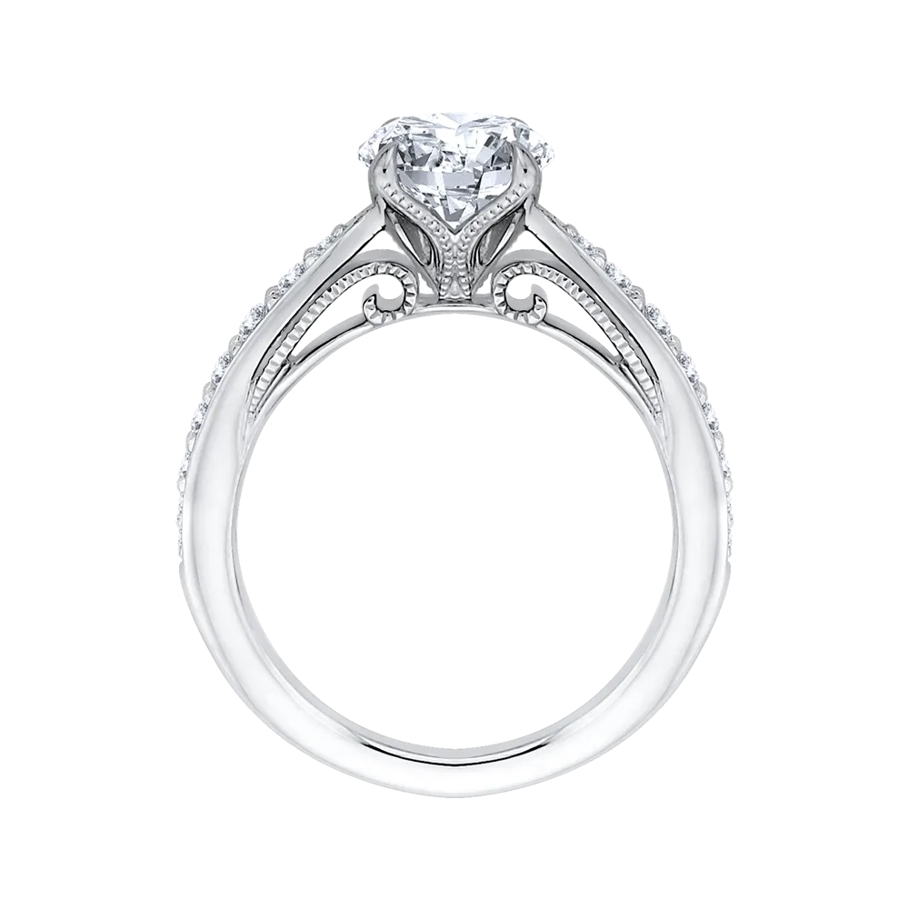 14K White Gold Round Diamond Floral Engagement Ring (Semi Mount)