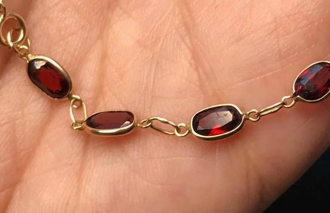14k Yellow Gold Ruby Red Garnet Bracelet. Holidays!!--K9L9J