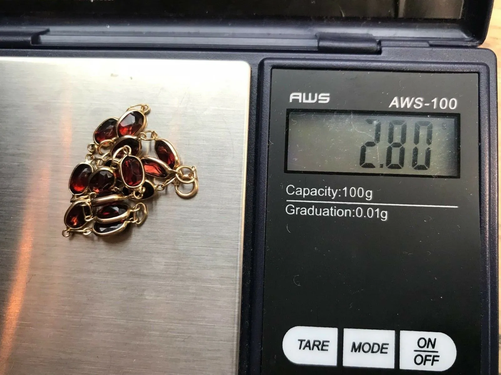 14k Yellow Gold Ruby Red Garnet Bracelet. Holidays!!--K9L9J