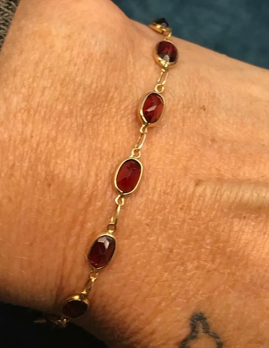 14k Yellow Gold Ruby Red Garnet Bracelet. Holidays!!--K9L9J
