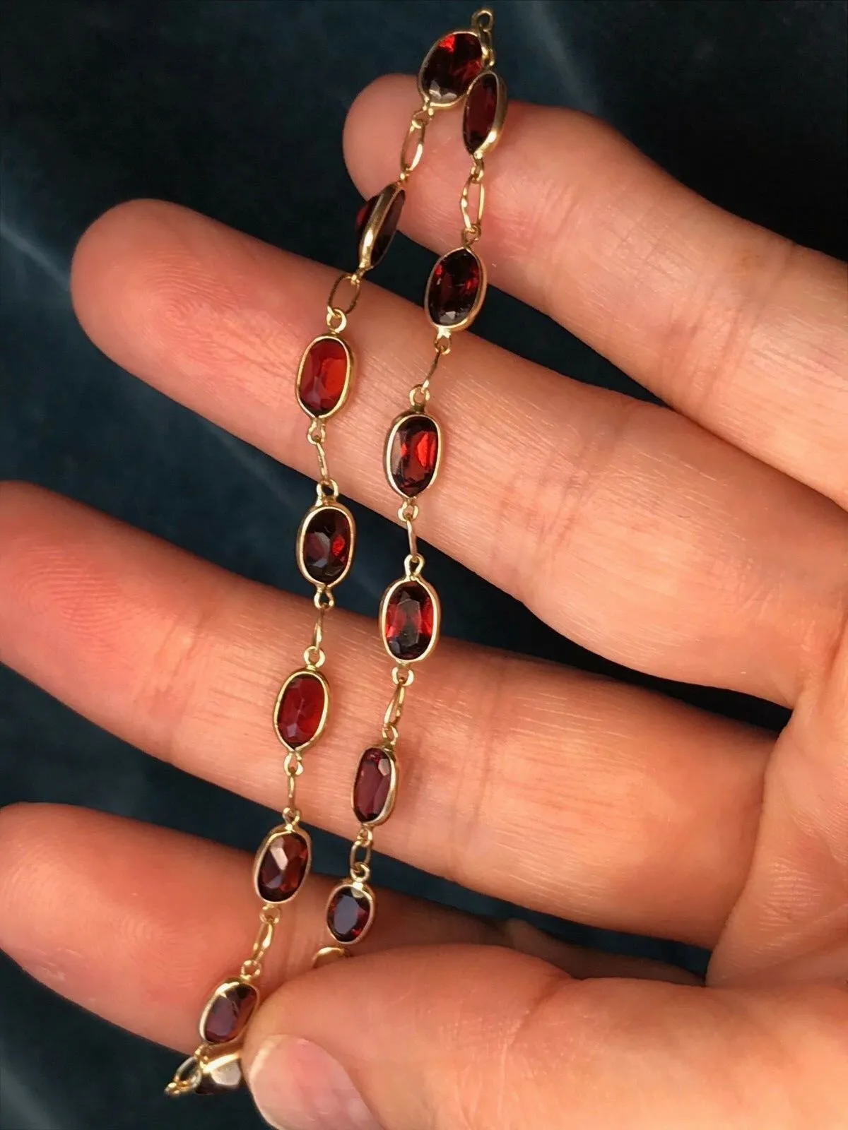 14k Yellow Gold Ruby Red Garnet Bracelet. Holidays!!--K9L9J