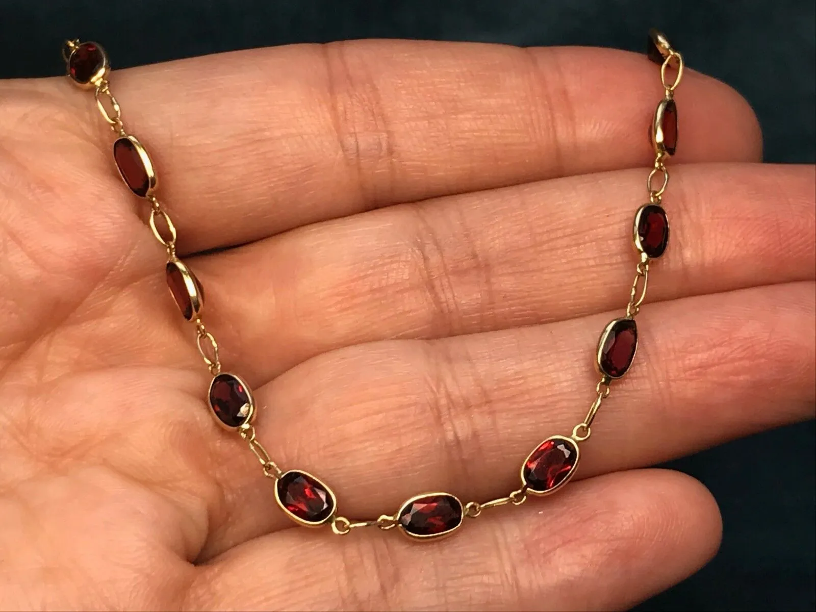 14k Yellow Gold Ruby Red Garnet Bracelet. Holidays!!--K9L9J
