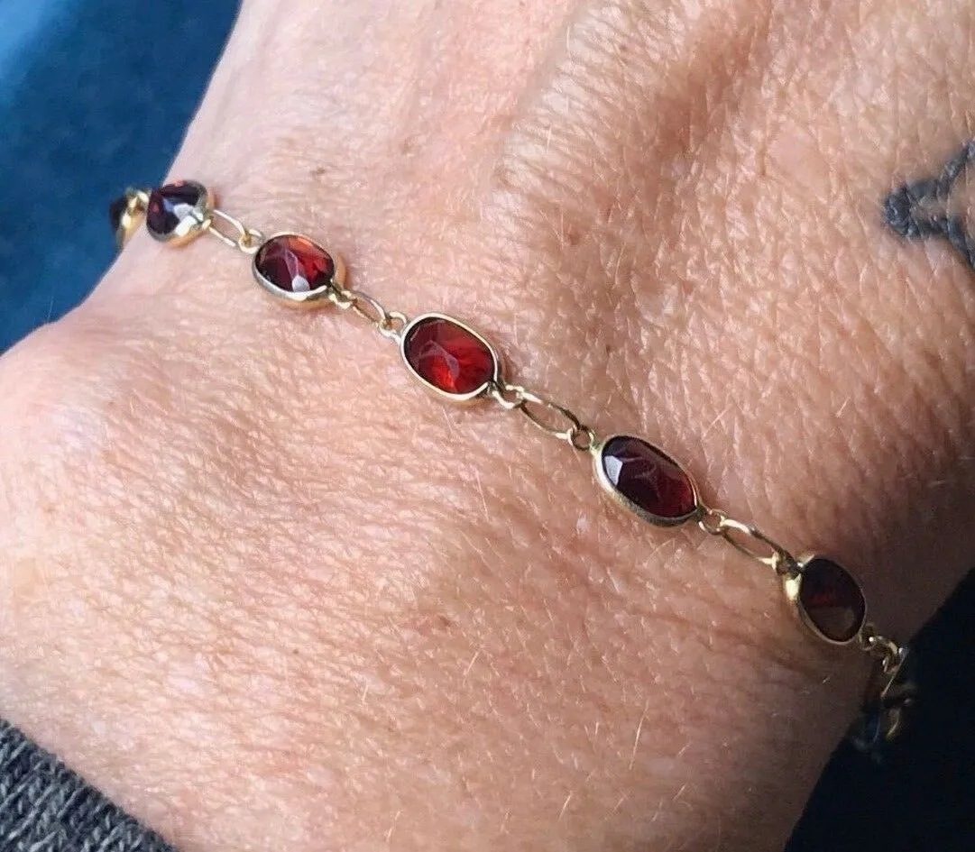 14k Yellow Gold Ruby Red Garnet Bracelet. Holidays!!--K9L9J
