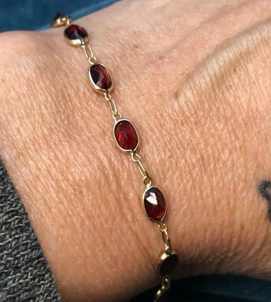 14k Yellow Gold Ruby Red Garnet Bracelet. Holidays!!--K9L9J