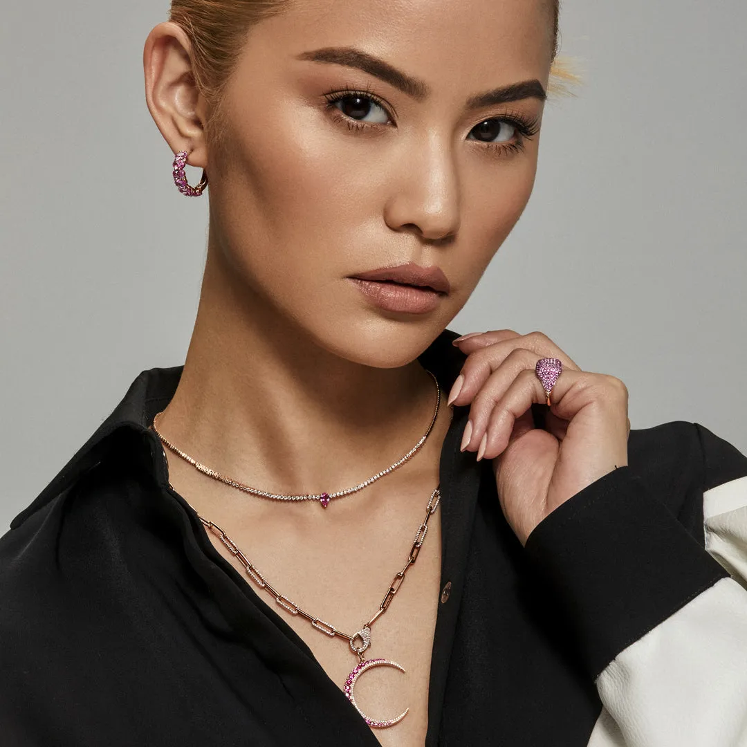 14KT Rose Gold Pink Sapphire Diamond Ameka Earrings