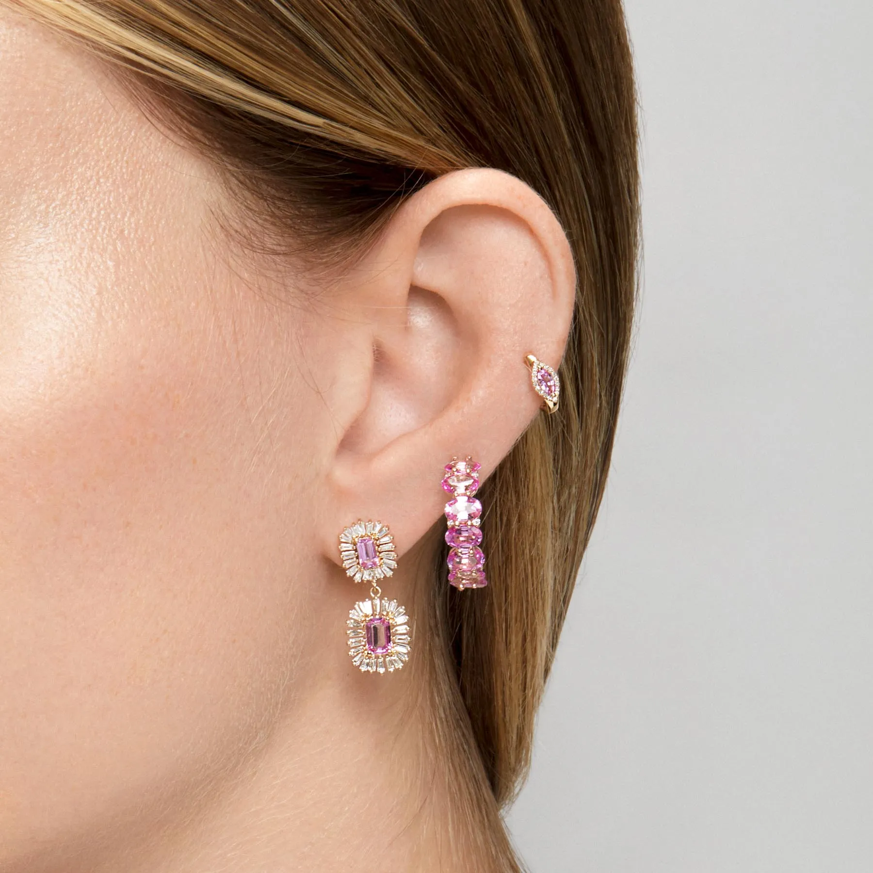 14KT Rose Gold Pink Sapphire Diamond Ameka Earrings