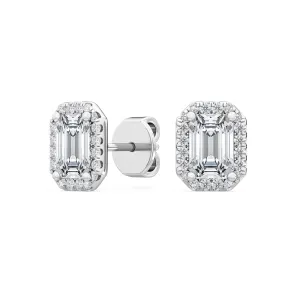 1.60ctw Emerald Cut with Halo Lab-Grown Diamond Stud Earrings in 14k Gold
