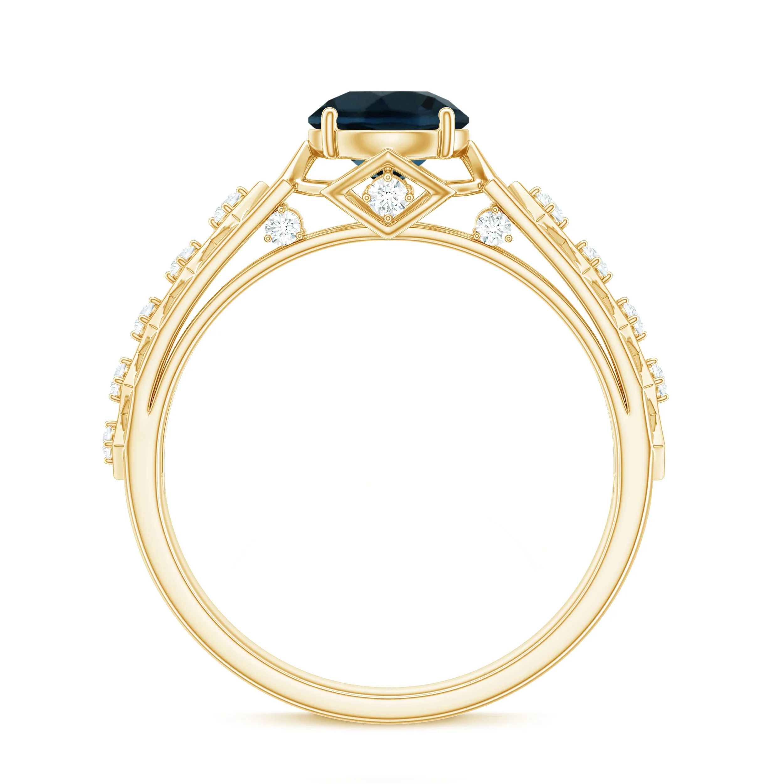 1.75 CT London Blue Topaz Art Deco Solitaire Ring with Moissanite