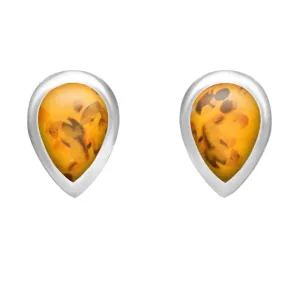 18ct White Gold Amber Dinky Teardrop Stud Earrings