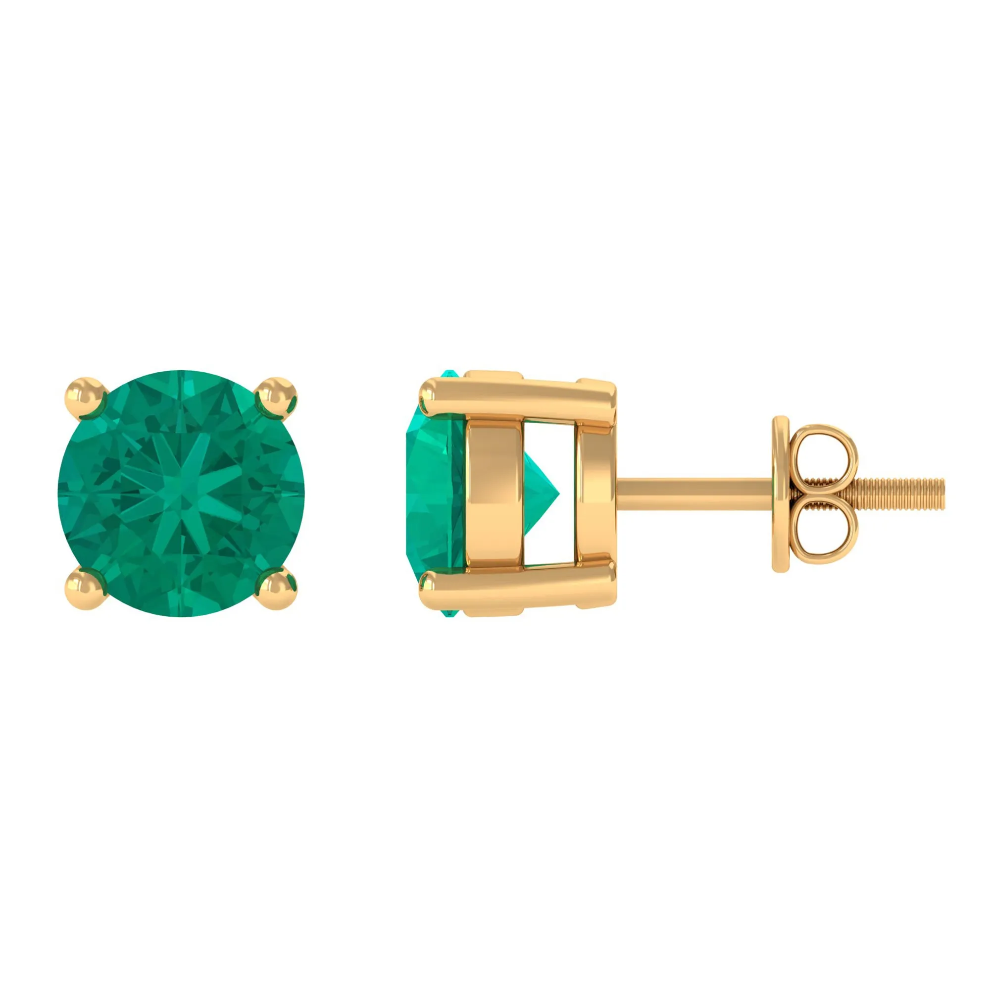 4 MM Round Cut Emerald Solitaire Stud Earrings in 4 Prong Setting