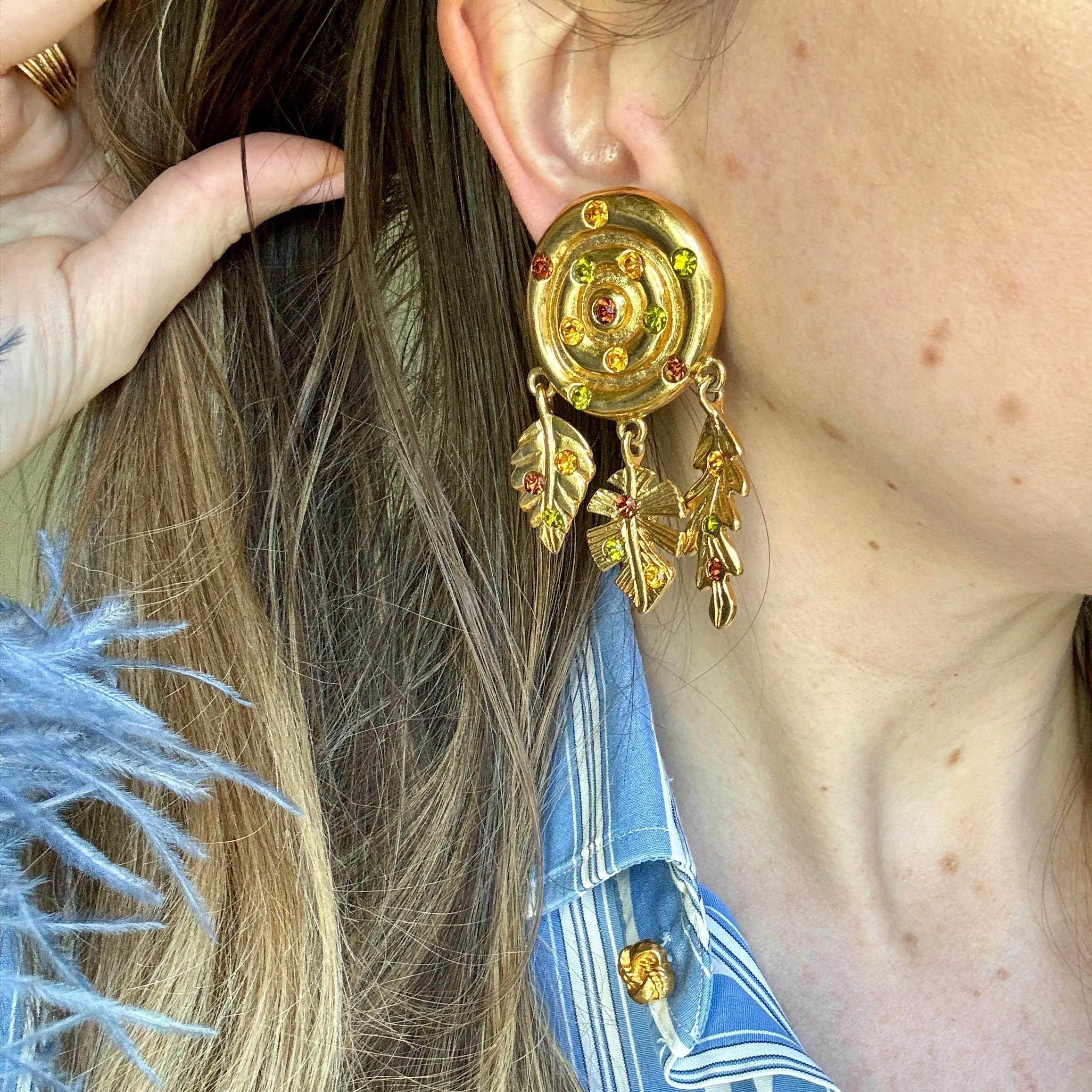 90s Gold Leaf Statement Clip On Earrings