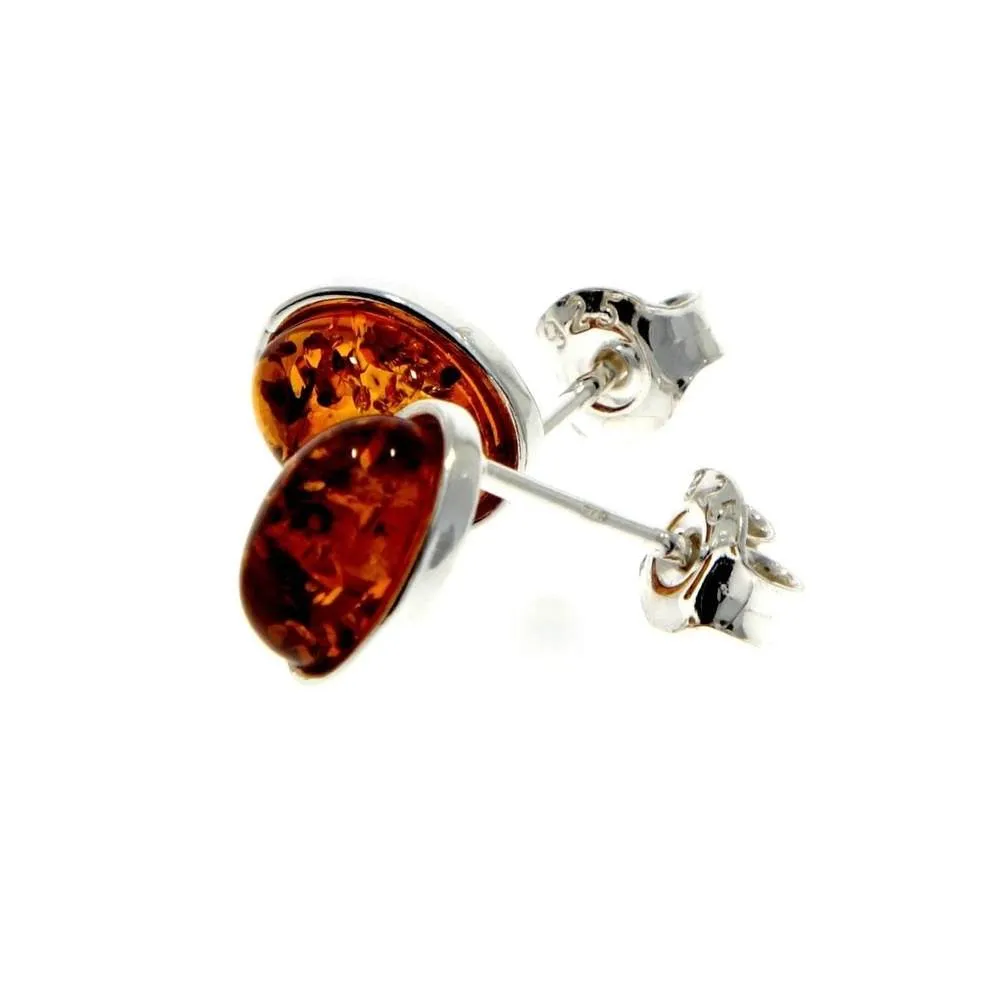 925 Sterling Silver & Oval Amber Stud Earrings - M637