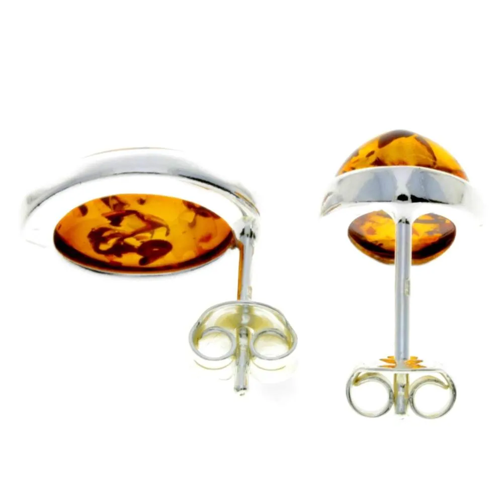925 Sterling Silver & Oval Baltic Amber Large Classic Studs Earrings - M646