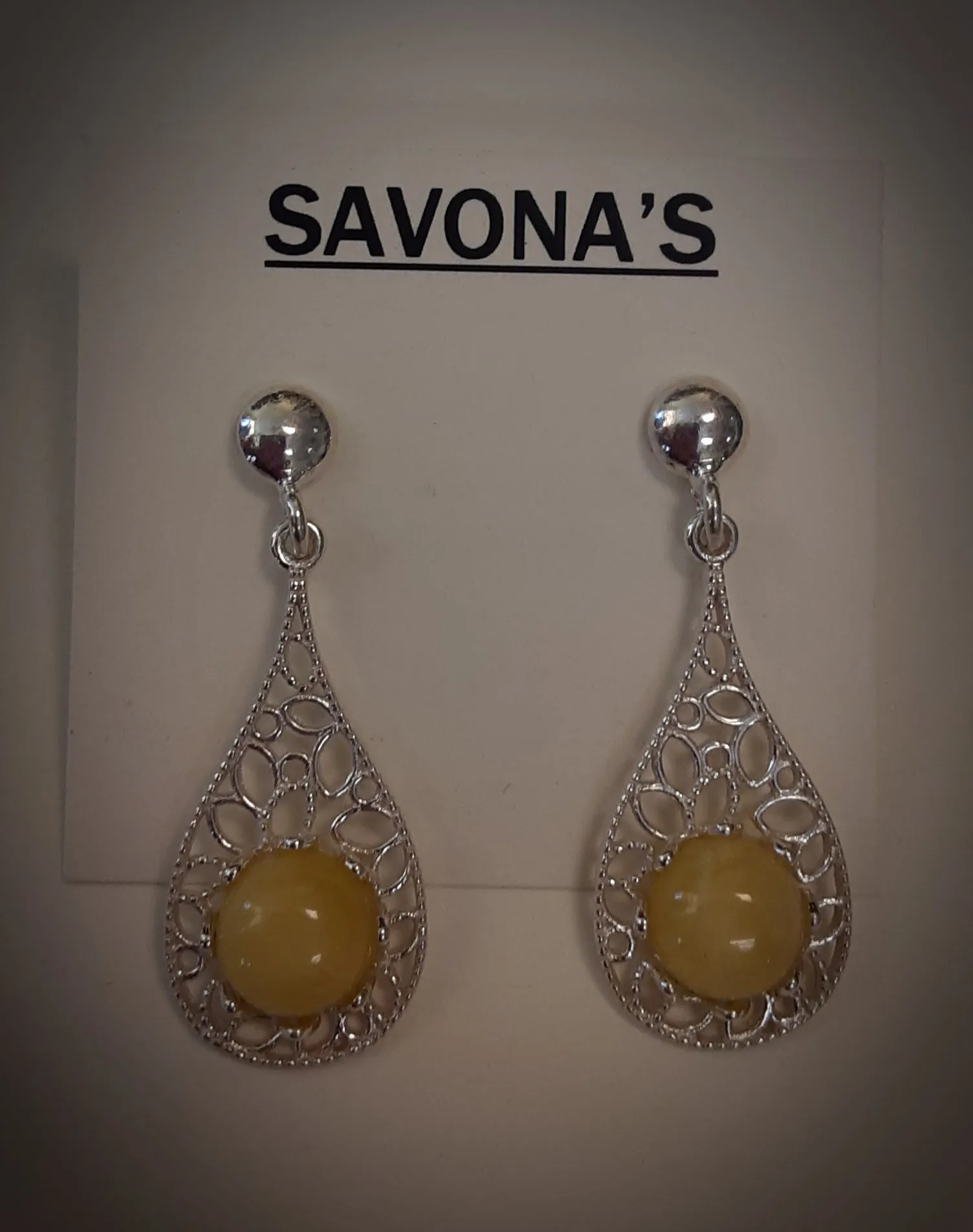 Amber Post Earrings - Filigree Butterscotch Drops