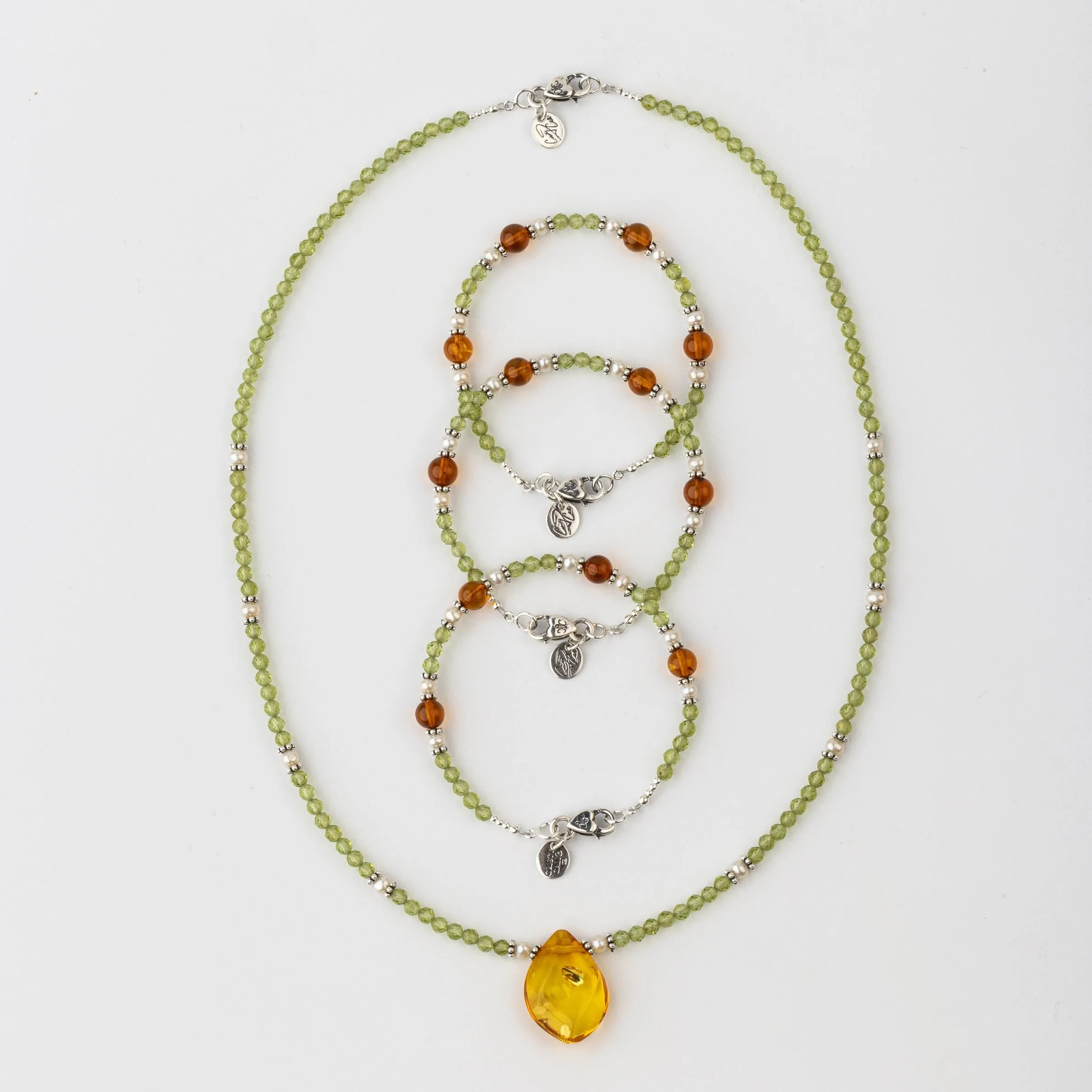 Ancient Amber & Purity Peridot Signature Necklace & Earring Set