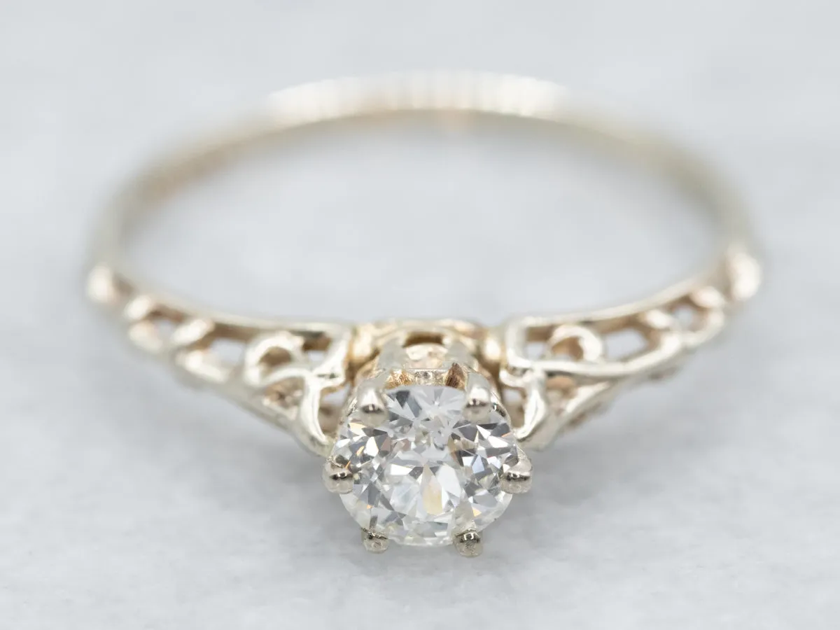 Antique European Cut Diamond Solitaire Engagement Ring