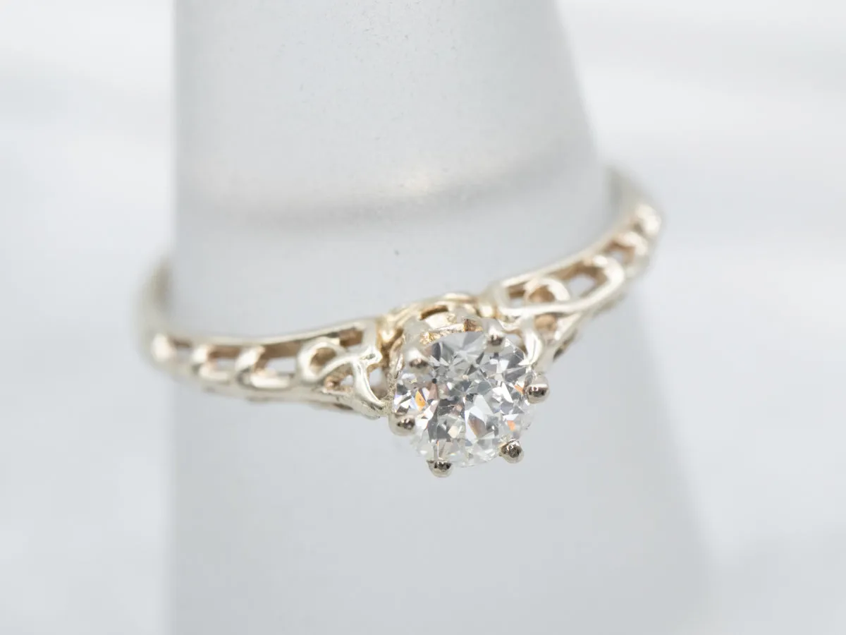 Antique European Cut Diamond Solitaire Engagement Ring